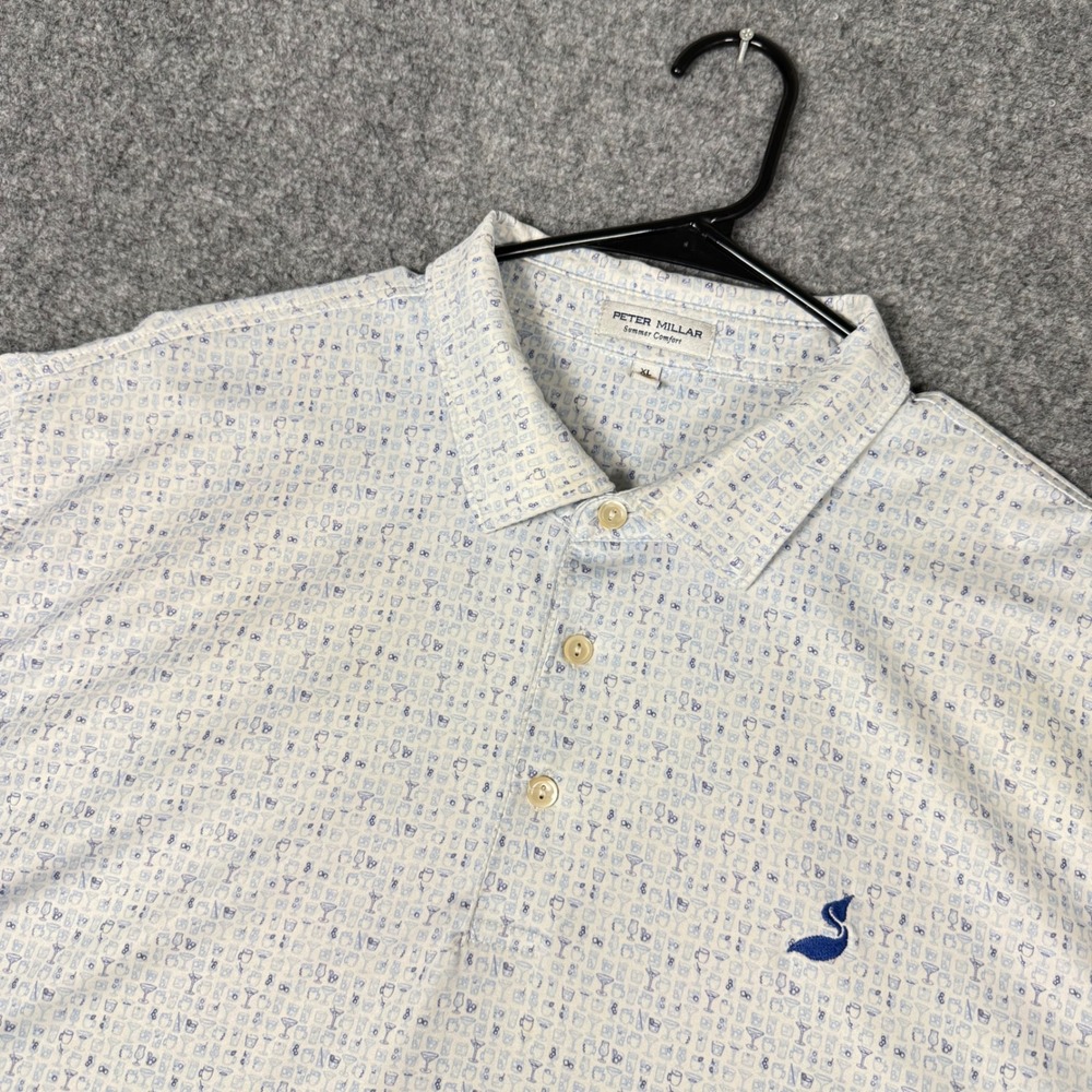 Peter Millar Summer Comfort Polo Shirt Men XL Blue Cocktail Print Performance